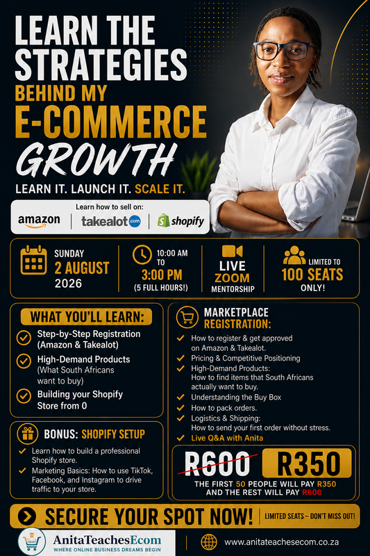 Live Online E-Commerce Mentorship via Zoom | Amazon, Takealot & Shopify Training